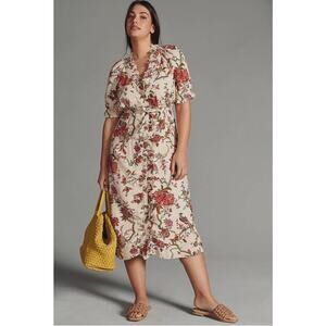 Pilcro Ruffle Collar Button down Dress Floral Plus Size 22W Linen